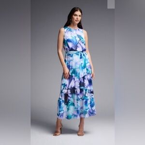 Joseph Ribkoff Signature Stunning Flowy Tropical Print Dress sz 16